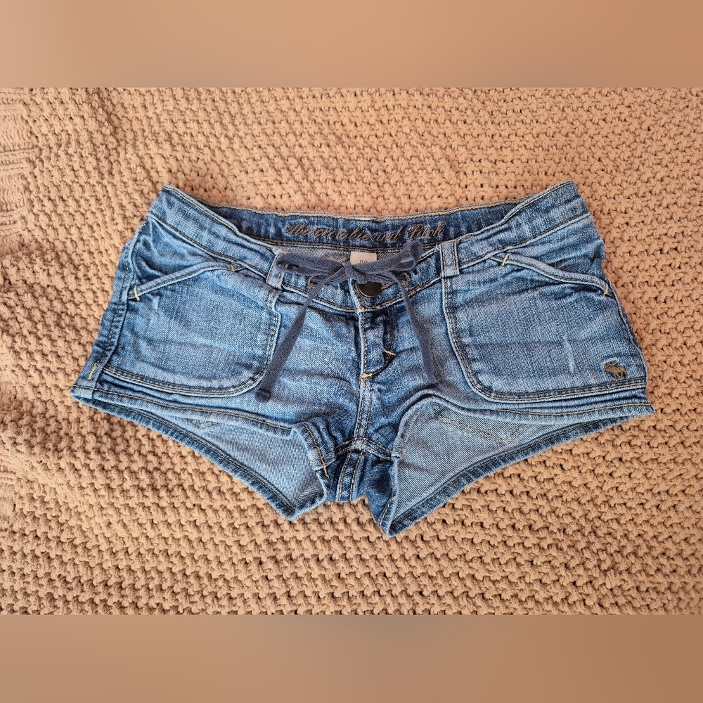 SOLD Abercrombie & Fitch Y2K 2000s Vintage Micro Mini Denim Shorts Bow String 00